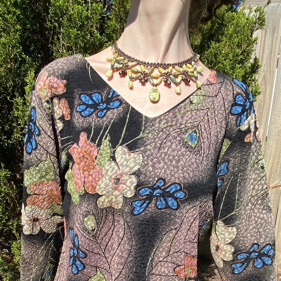 Beautiful Vintage Y2K Cluster Beaded Green Earth Tone Boho Statement Necklace - Picture 6 of 9